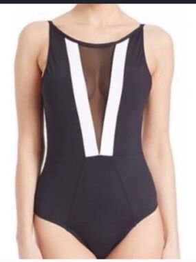 La Blanca Black One-Piece Swimsuit with White V-Panel